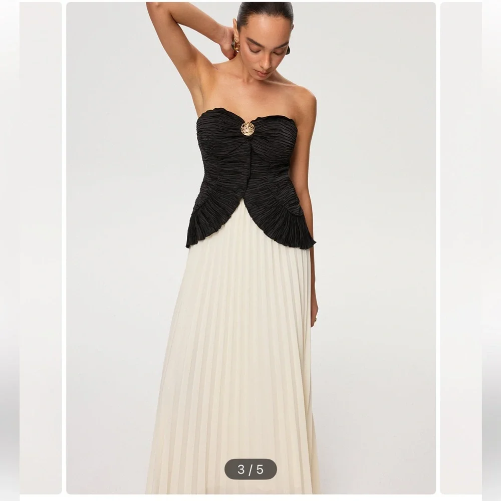 Color-Block Strapless Pleated Chiffon Maxi Dress - Picture 3 of 5